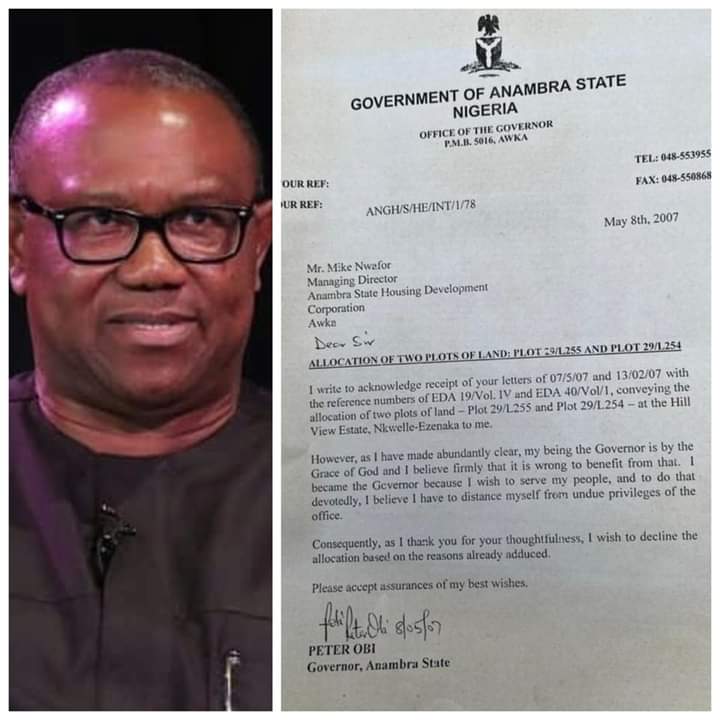 2007 Letter Shows Peter Obi Rejecting Allocated Land -climaxtrend